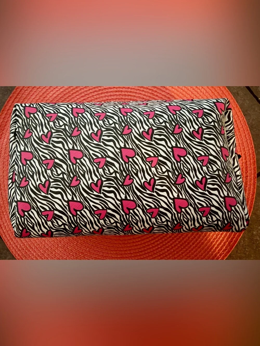 Bebe Zebra Heart Print Cosmetic Bag NWT